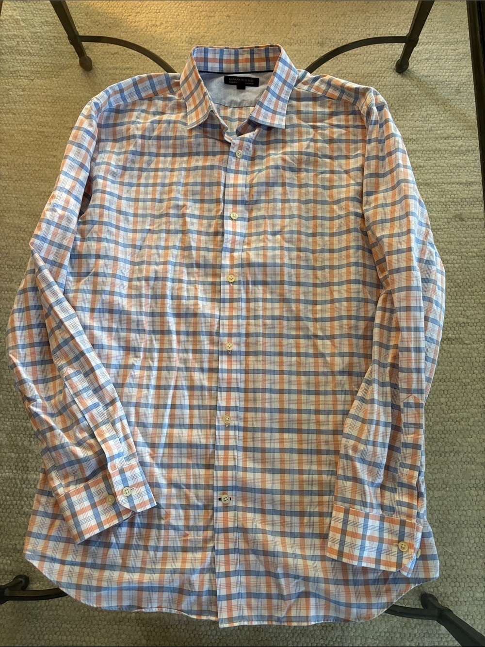 Banana Republic Men's Blue & Orange Plaid Dress Shirt